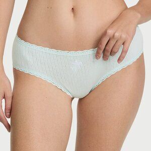 Victoria's Secret Cotton Pointelle Lace-Waist Cheeky Tradewinds Blue  (L) NWT!
